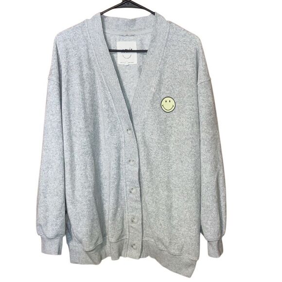 409. Aerie oversized terry cloth “smiley face” grey cardigan size Xs - Picture 1 of 6
